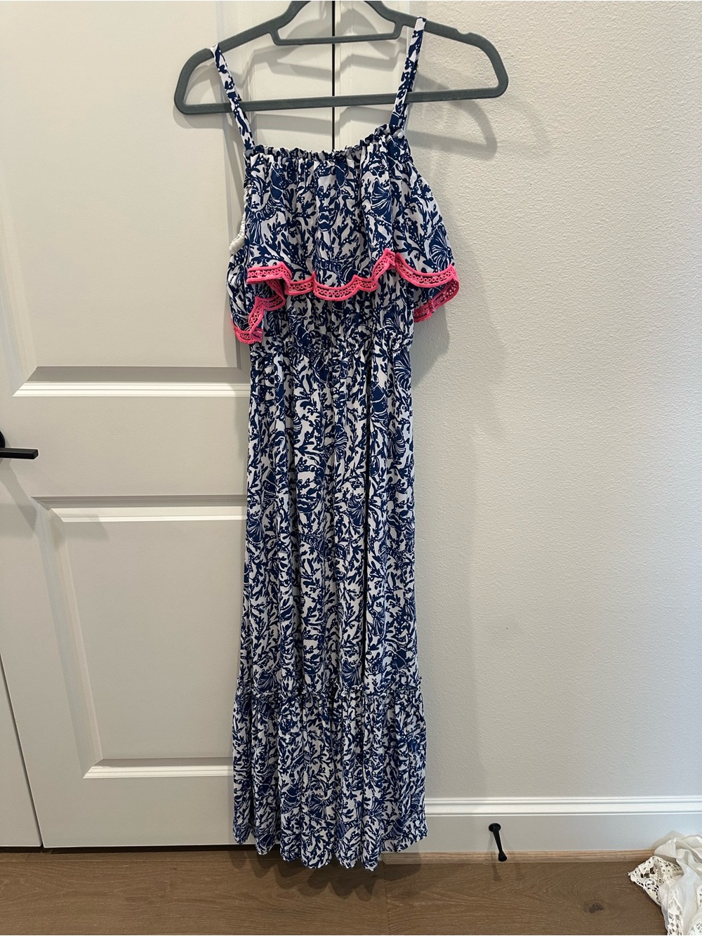Lilly Pulitzer Navy & White Floral Maxi with Pink Trim